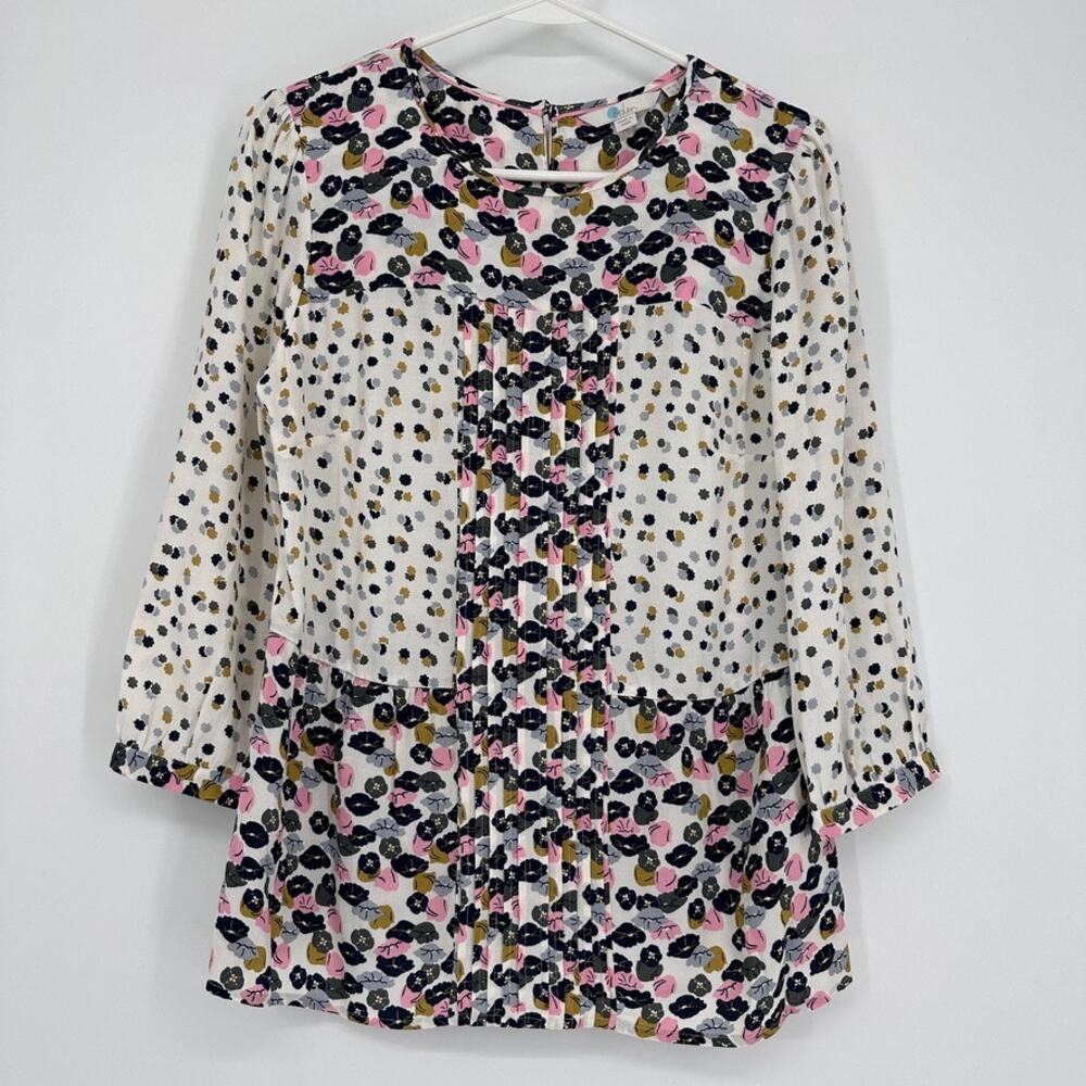 Boden Blouse Womens 6 Preppy Hopscotch Pintuck Floral Top Shirt Feminine Summer